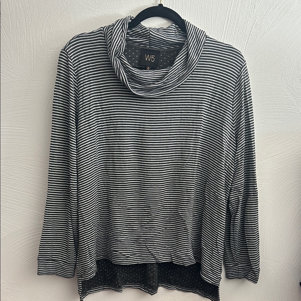 W5 Monochrome Striped Cowl Neck Long Sleeve